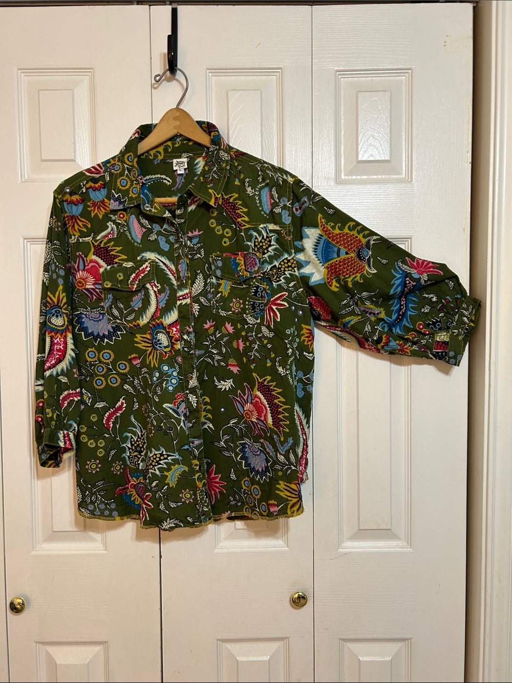 ivy jane Olive Green Floral Button-Down Shirt with Multicolor Print